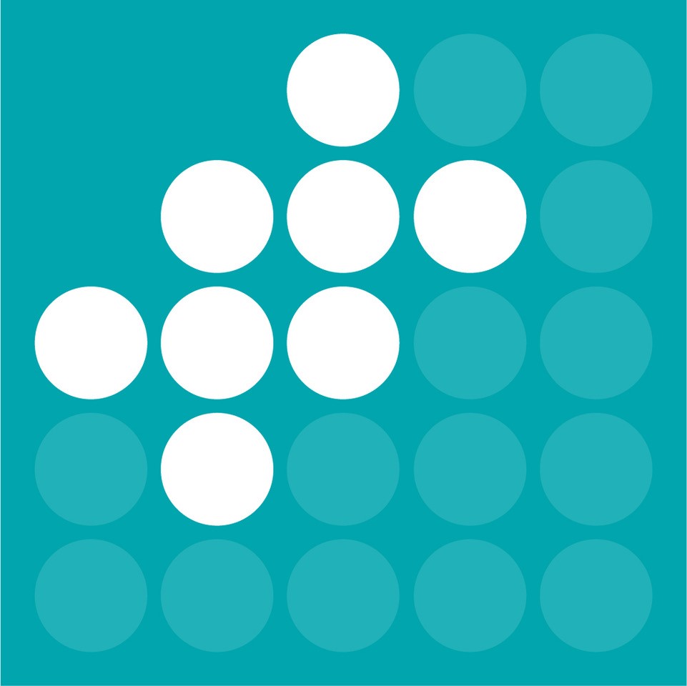 Visual of the DEC branding, a pattern created by circles organized in five columns on a turquoise background. Some circles are tone-on-tone, and others are white. This identity symbolizes networking, growth, creativity, simplicity and dynamism.