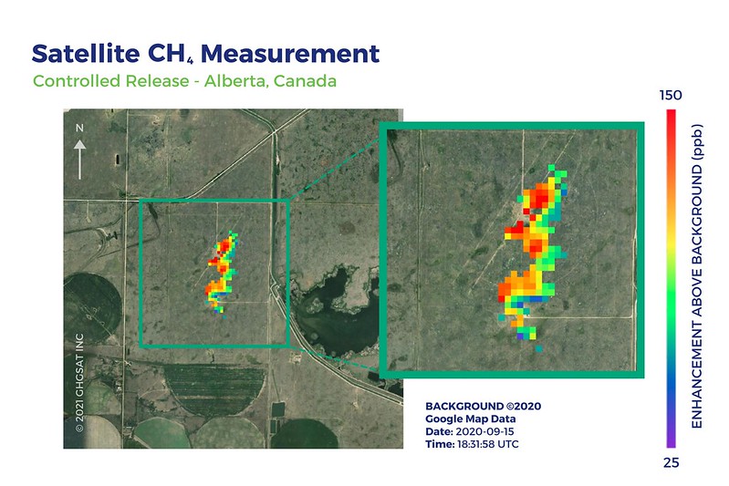 Satellite image of the measurement of methane in Alberta, Canada